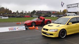 Drag Race Ferrari 458 Italia vs Mitsubishi Evo 7