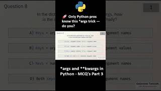 Python MCQ Lecture 14 - Quiz Part 3 - *args and **kwargs in Python | DVT101