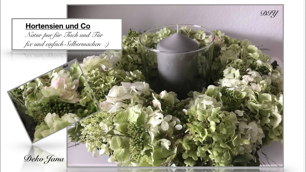 DIY: edler Hortensienkranz schmückt Tisch oder Tür, Natur pur, Wohn.- und Deko Idee / Deko Jana