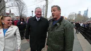 Sylvester Stallone visits the Rocky Statue to promote Creed II