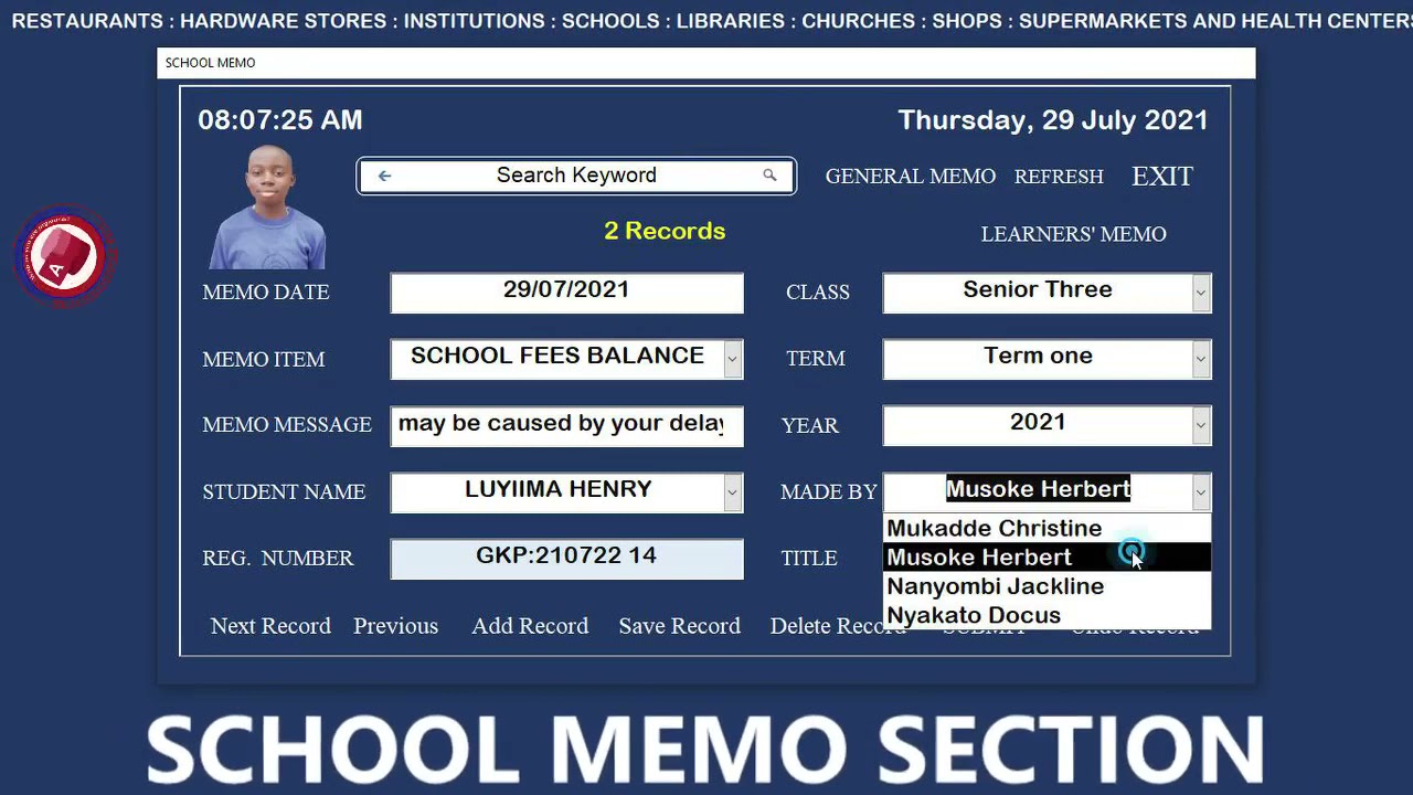 School Memo Section