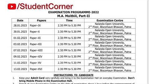 NOU MA Maithili part-2 Exam schedule | Nalanda Open University