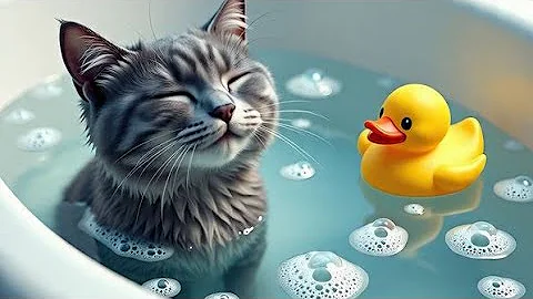 Video 10932311: cute cat enjoying bathing, cat bathing funny, cute grey cat, funnycats