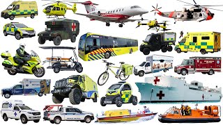 Emergency Vehicles Name - Ambulance And Rescue Trucks, Cars, Bus, Helicopter, Boat Learning Video