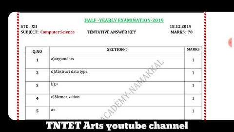 12th Computer Science Half yearly exam answer key 2019 || English medium