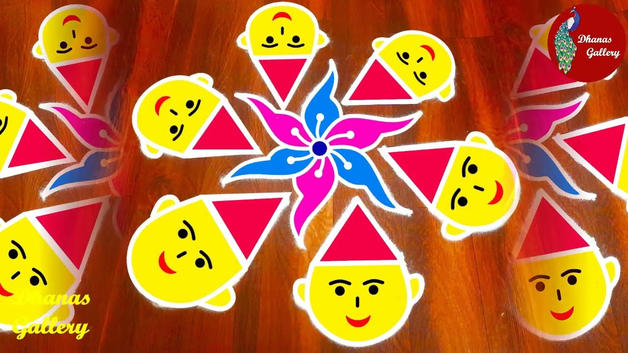 Cute Doll Rangoli|Bommai Kolam with Dots|Creative Doll Muggulu|How to Draw Doll Rangoli|Bomma Muggu