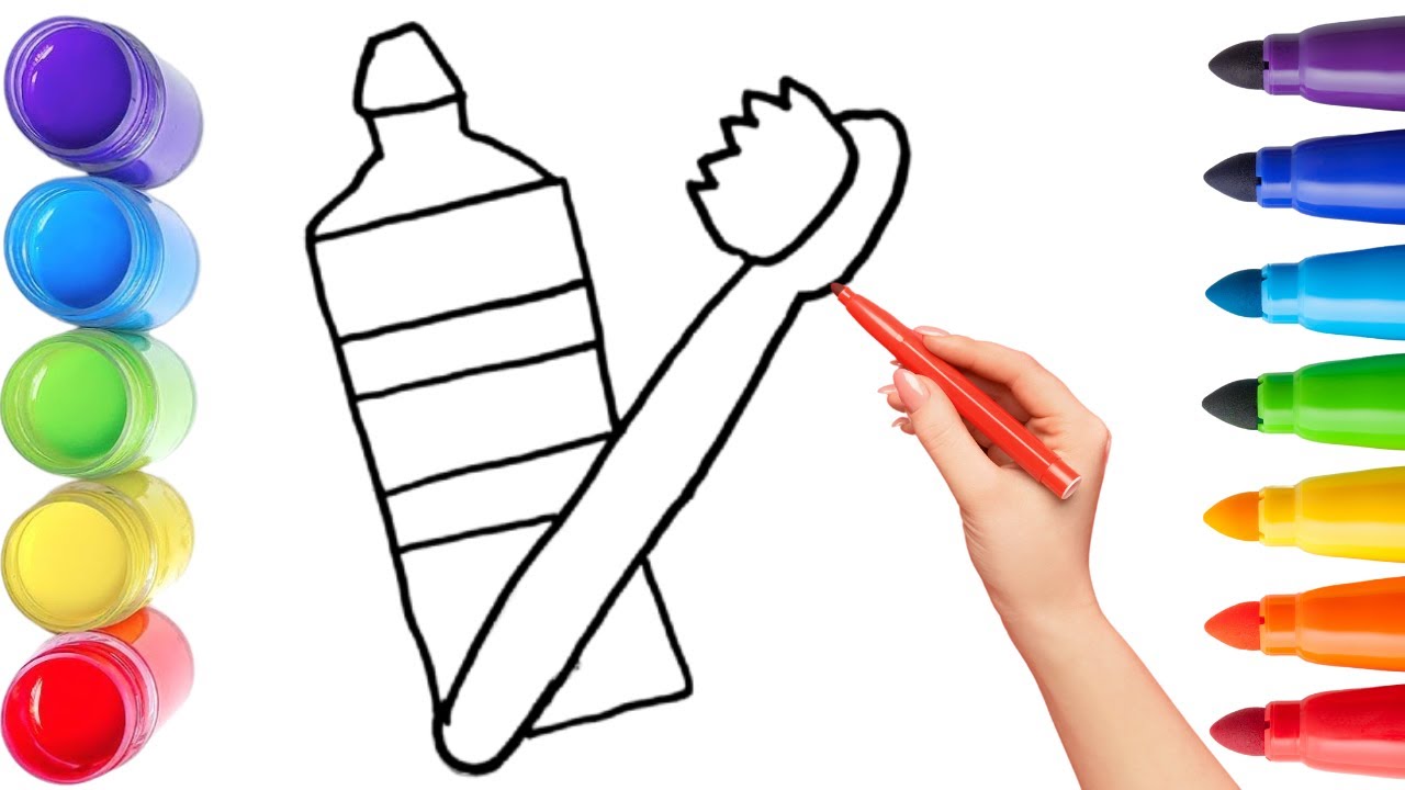 Как нарисовать кисть и зубную щетку. Рисование, раскрашивание и живопись для детей и малышей. Дет...
