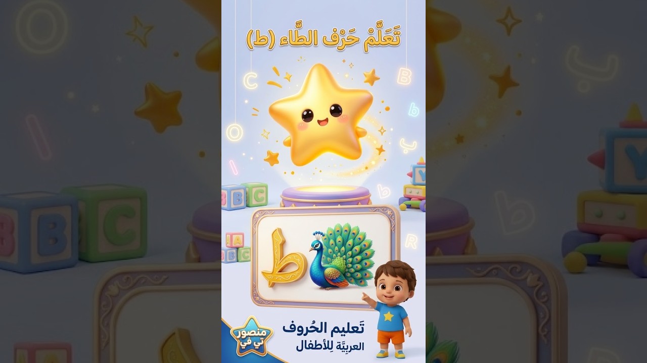 تعلم حرف الطاء (ط) = طاووس 🦚 | تعليم الحروف العربية للأطفال | ج1