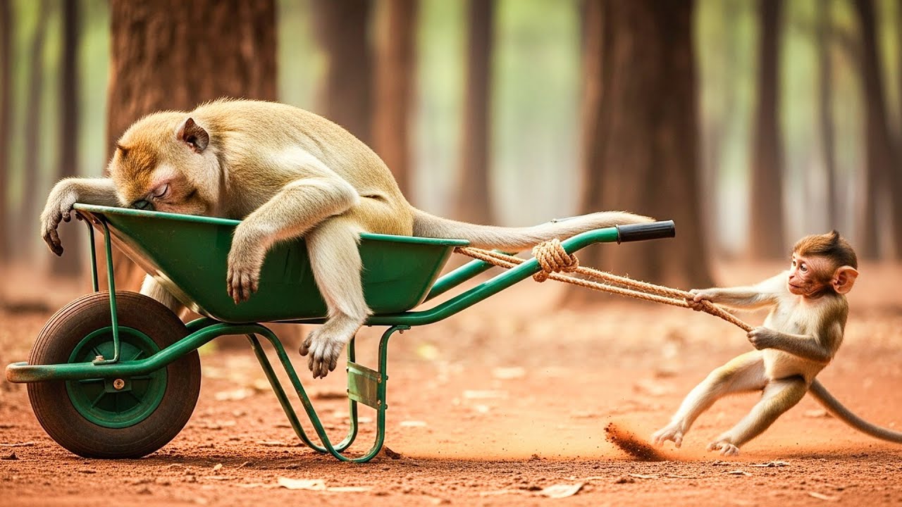 Brave Baby Monkey Saves injured Mama Monkey and Knits Scarf for Mama