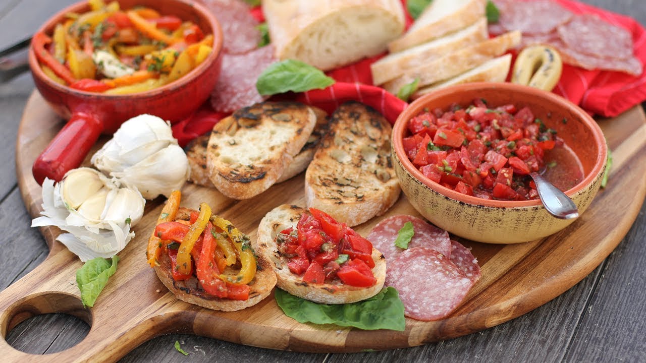 Italian Antipasti: Bruschetta & Roasted Peppers - YouTube