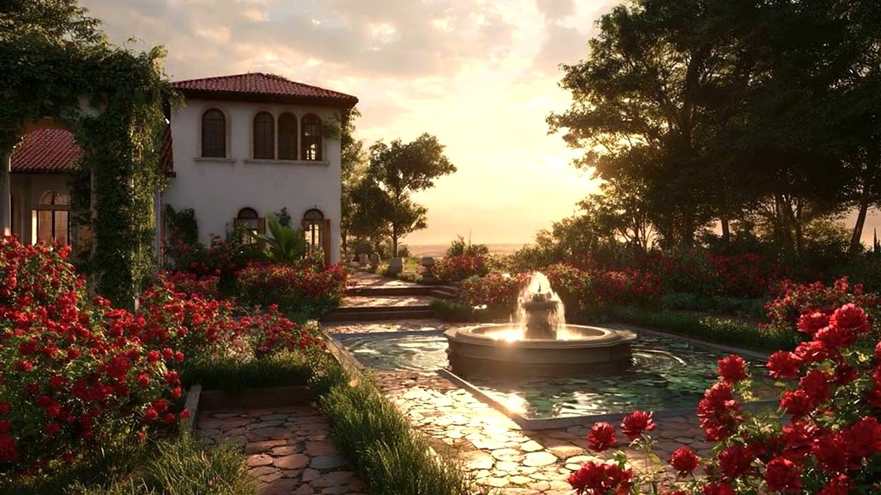 Spring Garden Fountain Ambience 🌿 Soft Brown Noise + Distant Birds | 8 Hours Relaxing Oasis in 4K