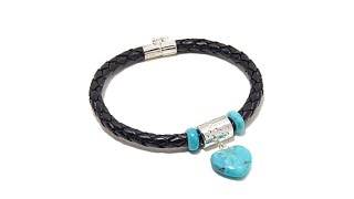 Jay King Leather Bracelet w/Turquoise Heart Charm