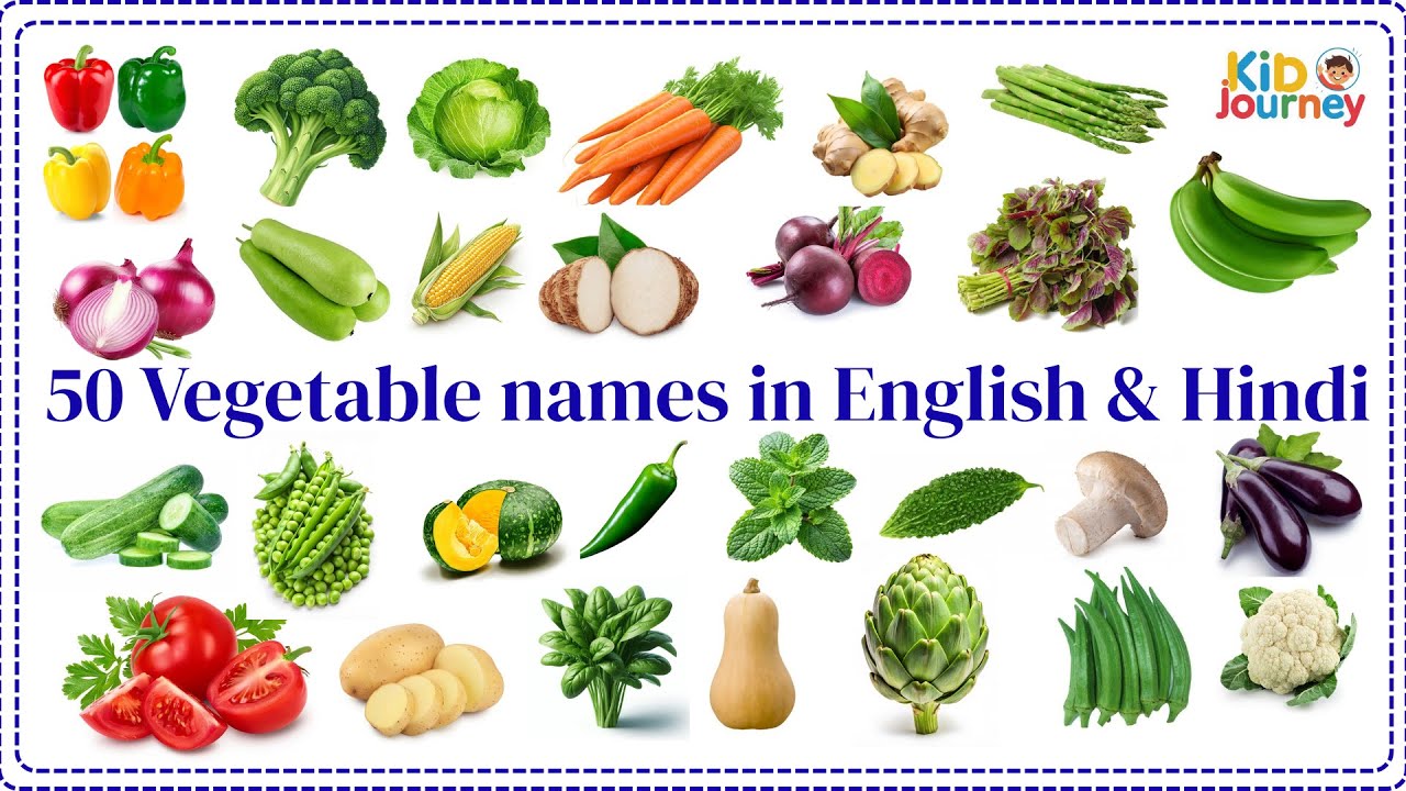 50 Vegetable Names in English & Hindi I Pre-School Vocabulary Learning