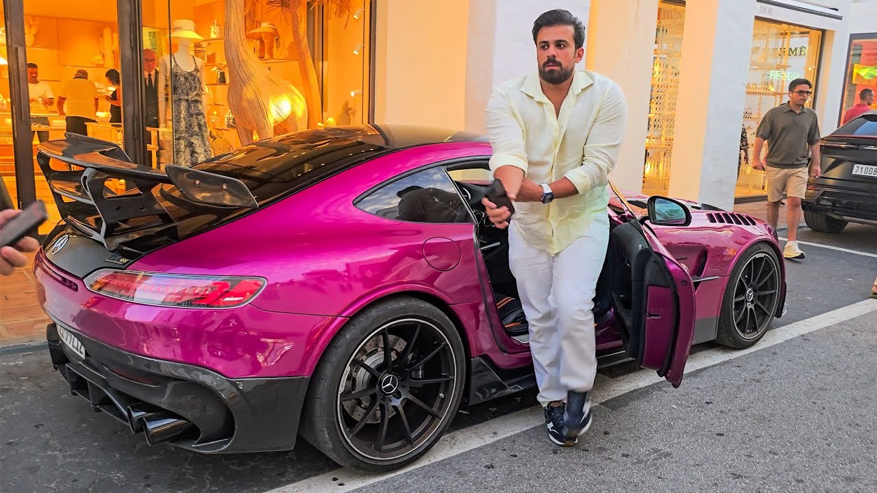 Billionaire Arab Sheikhs arriving in their MERCEDES GT BLACK SERIES at Puerto Banus Marbella!!