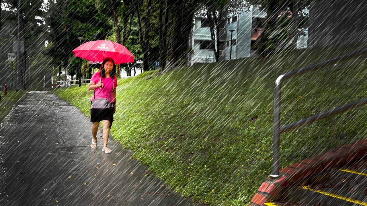 1 Hour of Walking in Super Heavy Rain : Nostalgic HDB Heartland Telok Blangah Crescent in Singapore