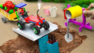 Diy tractor making mini Concrete Bridge Contruction | Technology concrete mixer | Homemade tractor