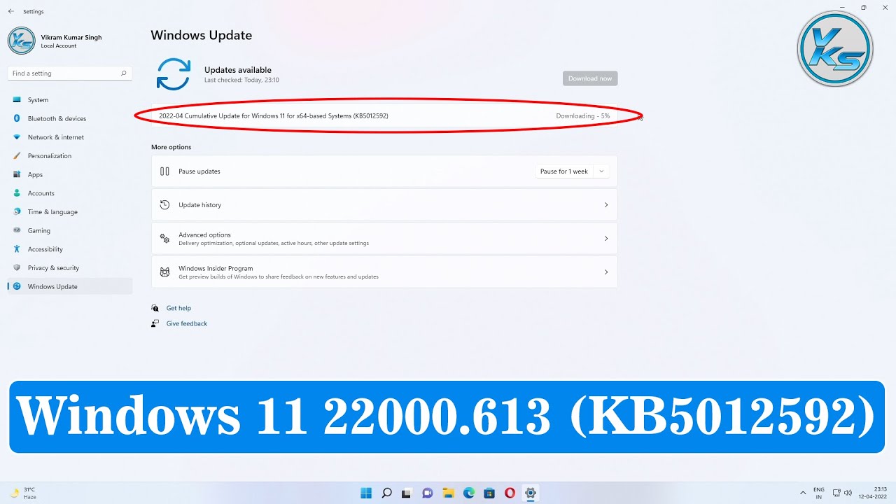 ✅ Windows 11 New Update 22000.613 (KB5012592) | Windows 11 New Update 12-04-2022