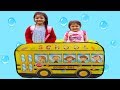 ELİF ÖYKÜ VE MASAL OKUL SERVİSİNE GEÇ KALDILAR - Elif Öykü Pretend Play with School Bus Tent!