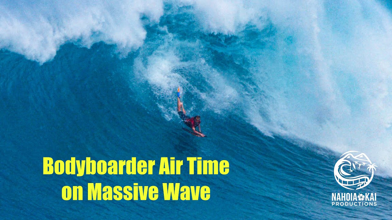Body Boarder Drops a JAWS Wave and gets Hosed Bodyboarding Huge Wave at Jaws Peahi Maui Hawaii