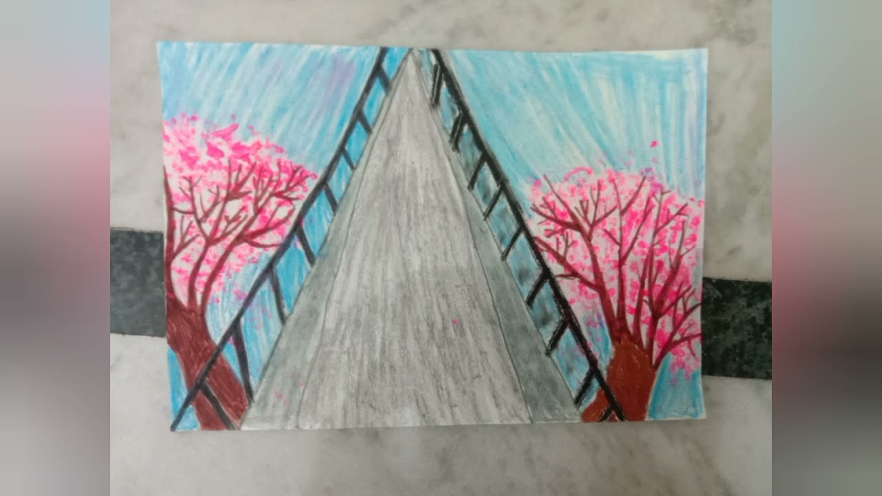 How to draw Bridge Perspective drawing easily ब्रिज पर्सपेक्टिव ड्रॉइंग को आसानी से कैसे बनाए करें