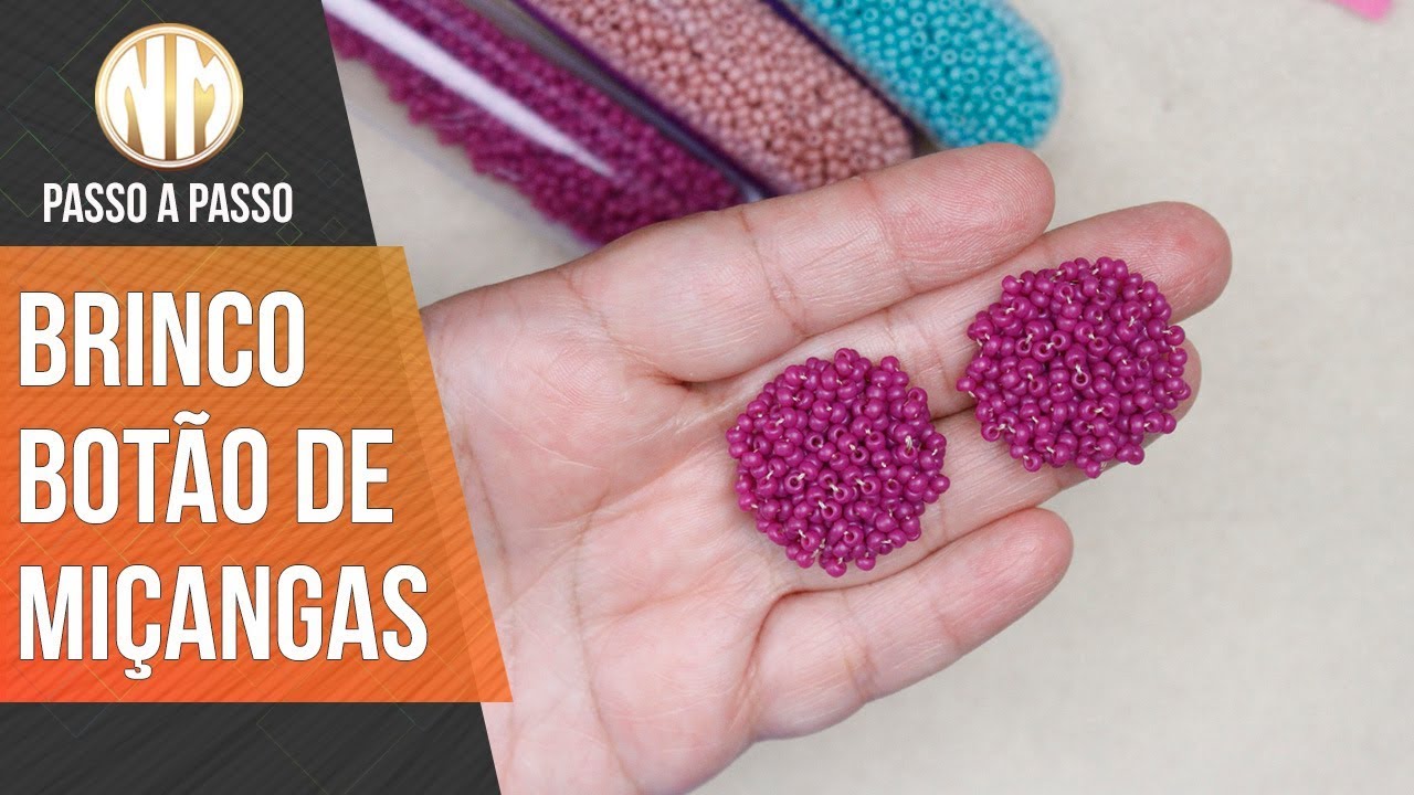 Brinco Botão de miçangas - passo a passo