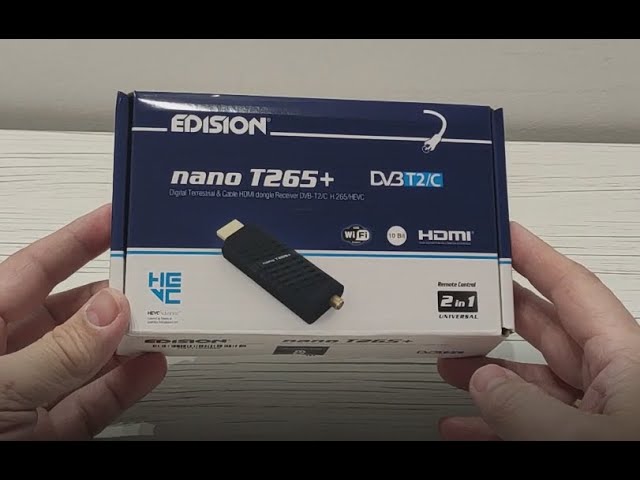 EDISION Nano T265+ Receptor dongle HDMI Terrestre TDT DVB-T2 y por Cable  DVB-C, H265 HEVC, FTA, Full HD, PVR, USB, HDMI, Sensor IR, Soporte USB  WiFi, Mando a Distancia Universal 2en1 