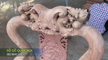 Xong Mộc Bàn Ghế Quốc Đào Cột 10 Gỗ Hương Đá VIP  - Đồ Gỗ Quân Nga