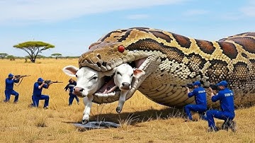 Courageous Rescue Team Fights Giant Python to Save Defenseless Cow
