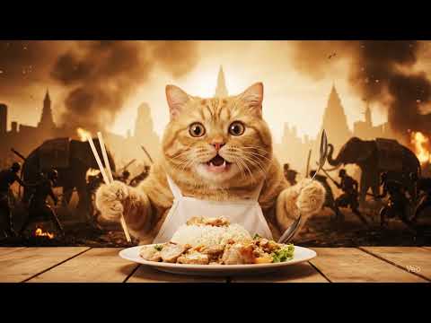 “แมวรีวิวข้าวมันไก่กลางสนามรบ”