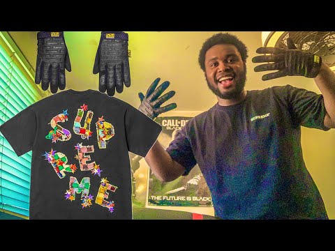 Supreme Black Patchwork Tee & Mechanix Leather Work Gloves