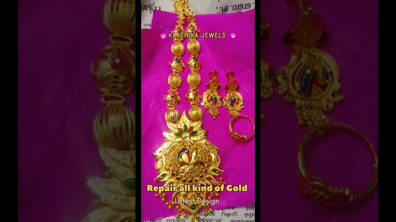 Gold Aaram Necklace latest design work 916 Hallmark Own Making For Order Karthika