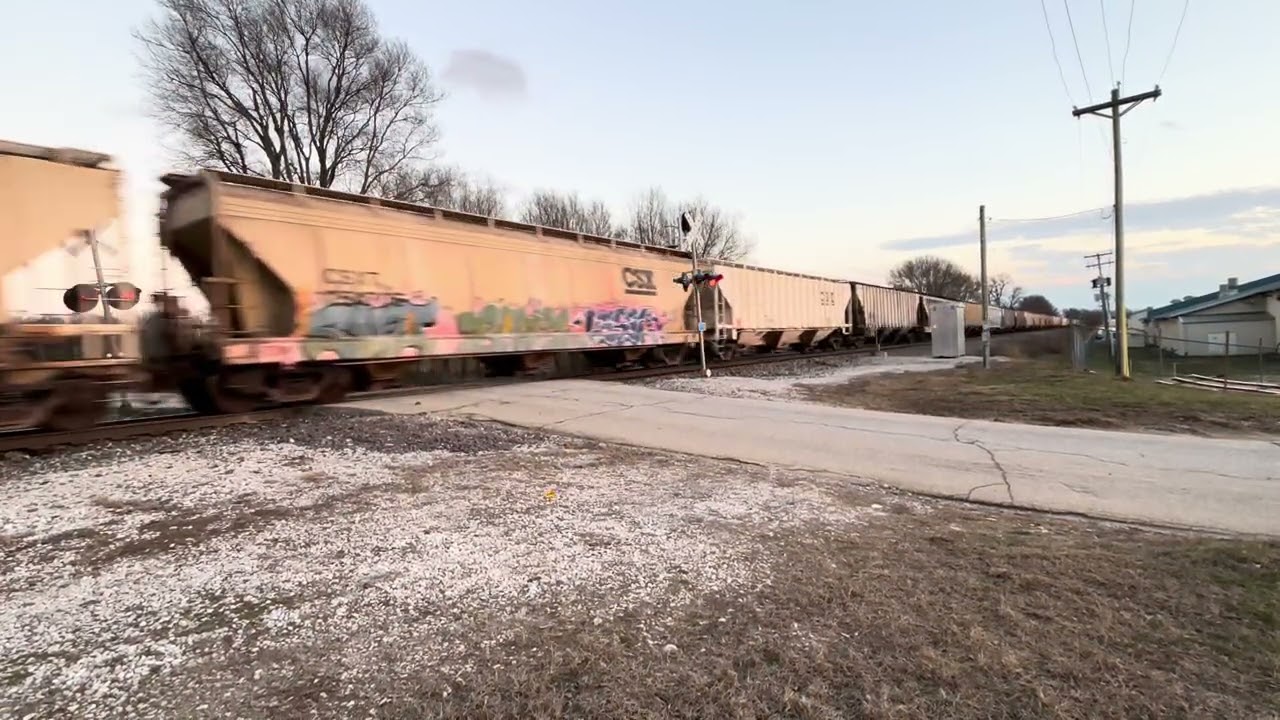 CSX Phosphate Train, With EMD Power Leading, heads into the siding at South Alice, Vincennes IN 