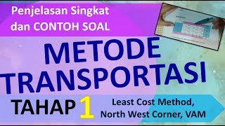 Metode Transportasi Tahap 1 (Metode Biaya Terendah, Sudut Barat Laut, Metode Aproksimasi Vogel / ...
