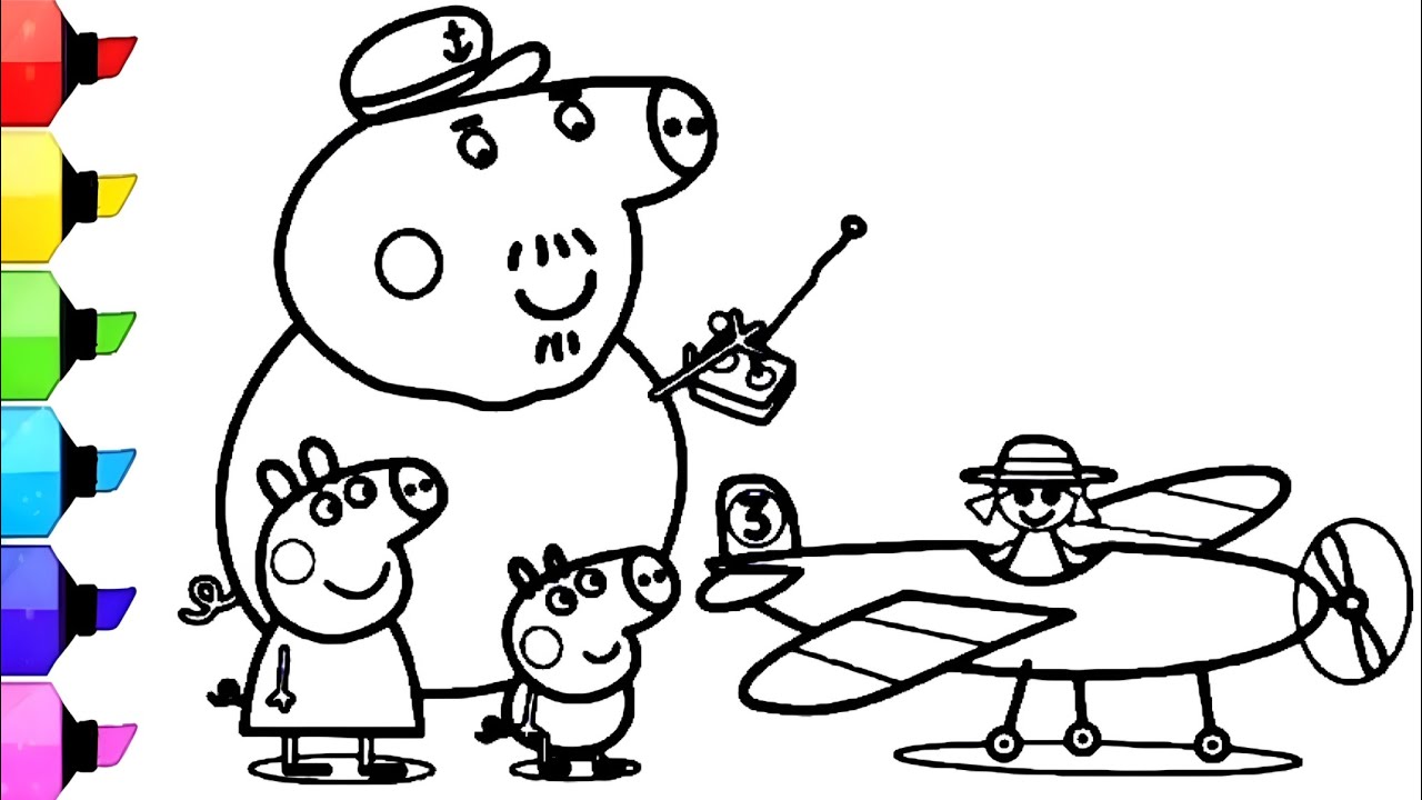 Grandpa Pig Playing with Kids Drawing and Coloring Pages for Kids ...