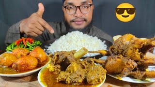 SPICY MUTTON CURRY, EGG CURRY, chilli Pepper, QUAIL CURRY WITH RICE EATING | FOOD EATING VIDEOS