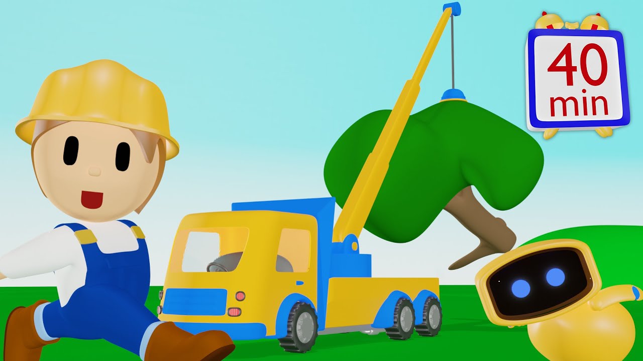C Rana Robi Move the Tree with the Crane Truck! BIDI & ROBI in ENGLISH 40 min ...