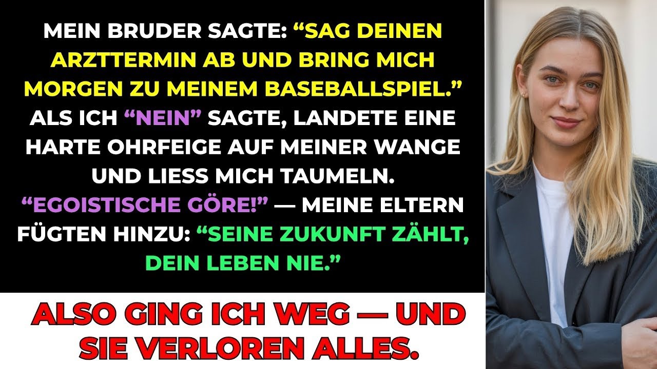 Als mein Bruder mir ins Gesicht schlug, standen meine Eltern daneben und sagten: „Seine Zukunft zählt, deine nicht.“ Ich hatte an diesem Morgen einen Termin in der Onkologie – neun Monate hatte...