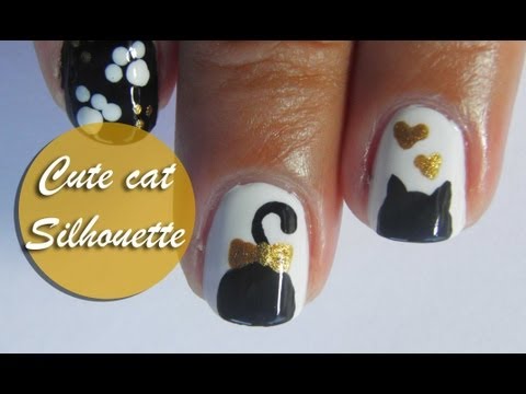 Cute cat silhouette nail art tutorial