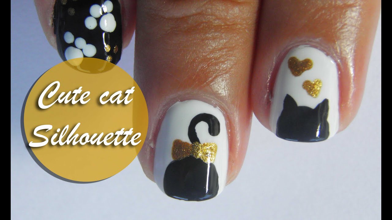 Cute cat silhouette nail art tutorial YouTube