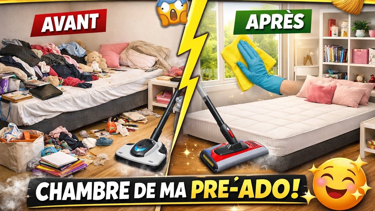 MISSION IMPOSSIBLE : nettoyer la chambre de ma PRÉ-ADO 🤯🧼 (avant/après)