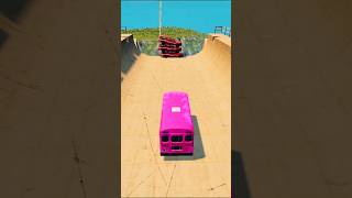 Pink Bus Vs Three Red Car 😱 BeamNG.drive | #shorts #gaming #bus #car