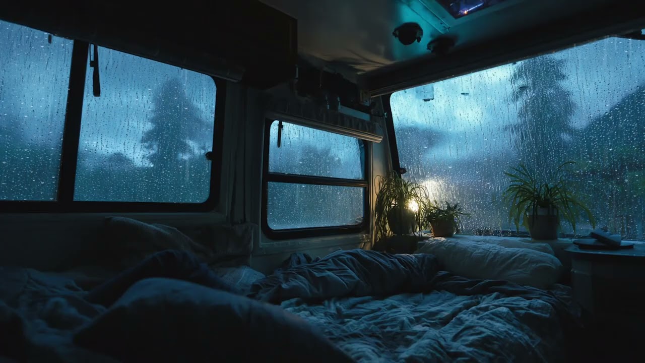 Trapped in a Car Cabin Under Heavy Thunder Rain | Night Storm Sounds to Calm the Mind