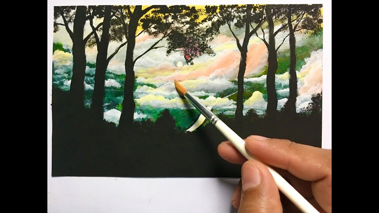 Nature scenery acrylic painting on paper | Overlooking view | DENIS SAOR Art