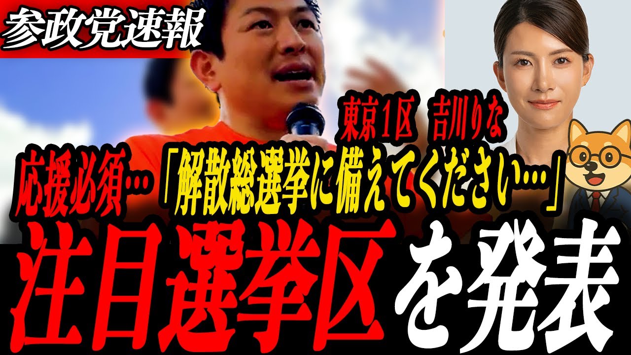 ※注目選挙区【神谷宗幣、吉川りな】解散総選挙に備えてください！この声を、国会に残したい