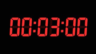 3 Minutes Digital Countdown Timer | Black Background | Red Text | No Sounds