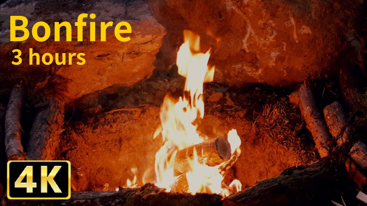 4K 直火焚き火の音と映像でリラックスする３時間（焚き火ASMR）