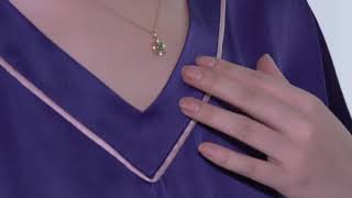 Women’s Short Sleeve Silk Pajama Set Long Bottom Blue Color - Pandasilk.com