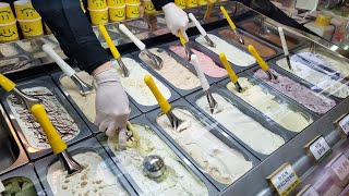 making gelato ice cream with fresh fruits (strawberry, lemon, basil tomato)  korean street food