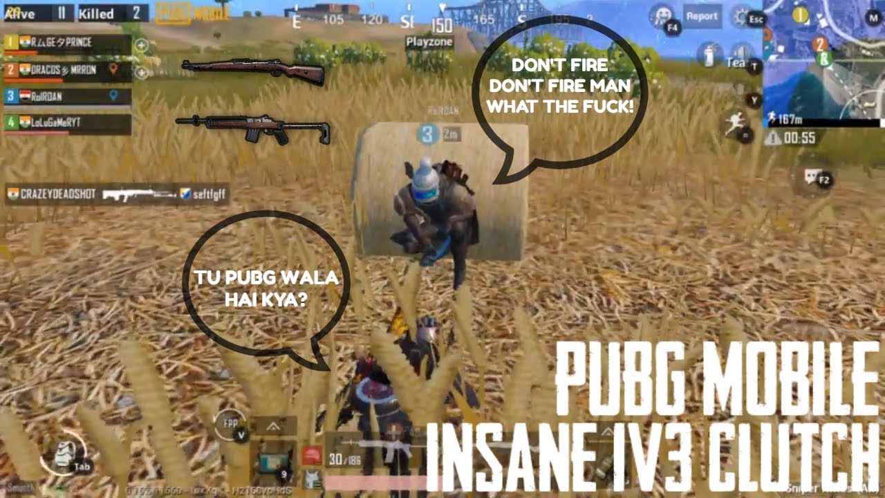 PUBG MOBILE INSANE CLUTCH 1V3 | 1HP LEFT | DON'T FIRE MAN 😂 WTF! - YouTube