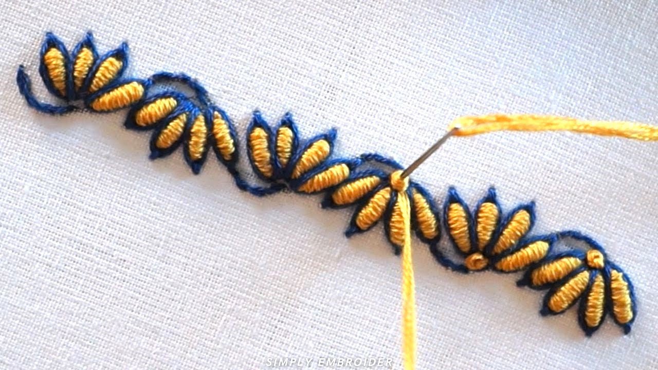 New Lazy Daisy Hand Embroidery Design | Bullion Stitch Border | Embroidery Stitches for Beginners